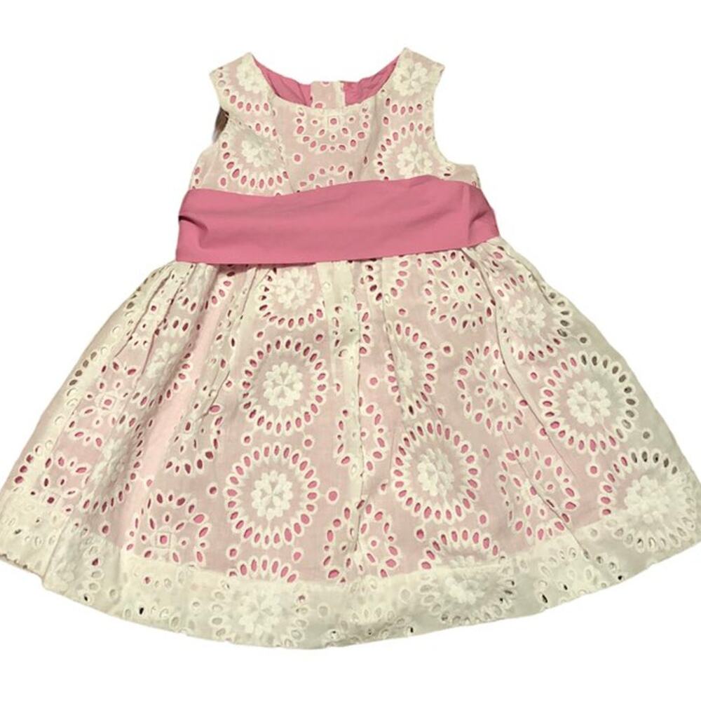 NWOT Kelly's Kids Pink white eyelet Dress szie 12m